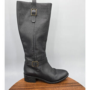 Cole Haan Black Leather Knee High Zip Heeled Boots 8